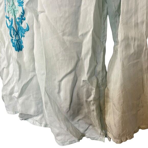 Johnny Was Womens Sheer Blue Floral Embroidered V-Neck Tunic Top Shirt Beachy M - Picture 8 of 16